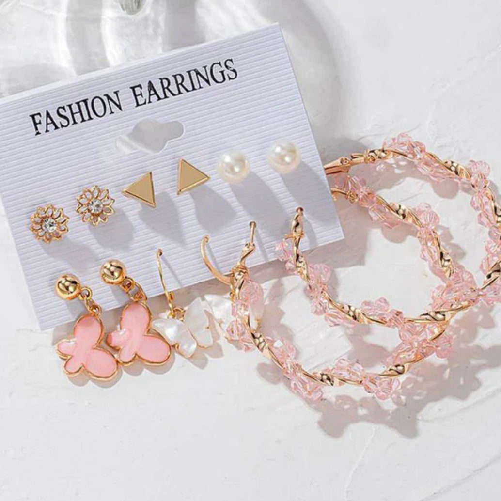 Pink and Golden Earrings combo 1 (6pair)