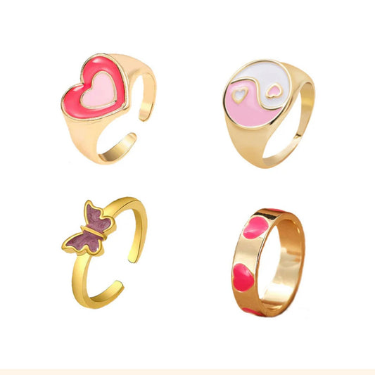 Pink and gold metallic rings combo (4 Rings)