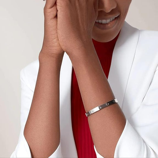 Silver-Toned Sleek Love Band