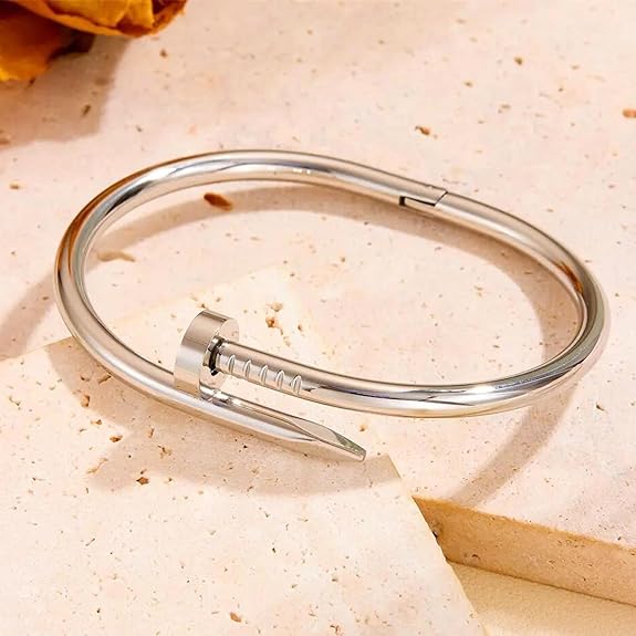 Silver Plated Stainless Steel Anti Tarnish Nail Bracelet