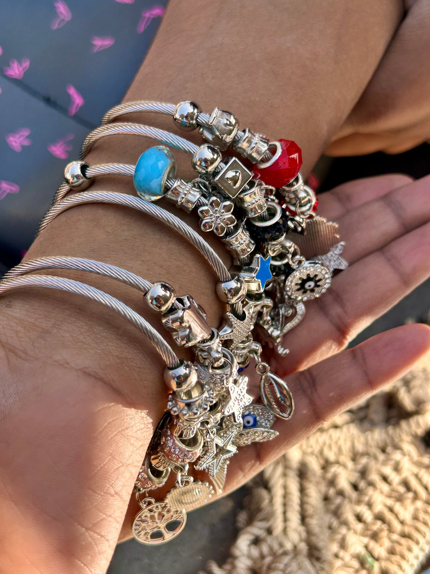 Silver charm colourful bracelet | Bangles