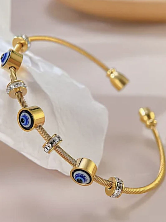 Evil Eye Golden Bracelet with Diamond Rings