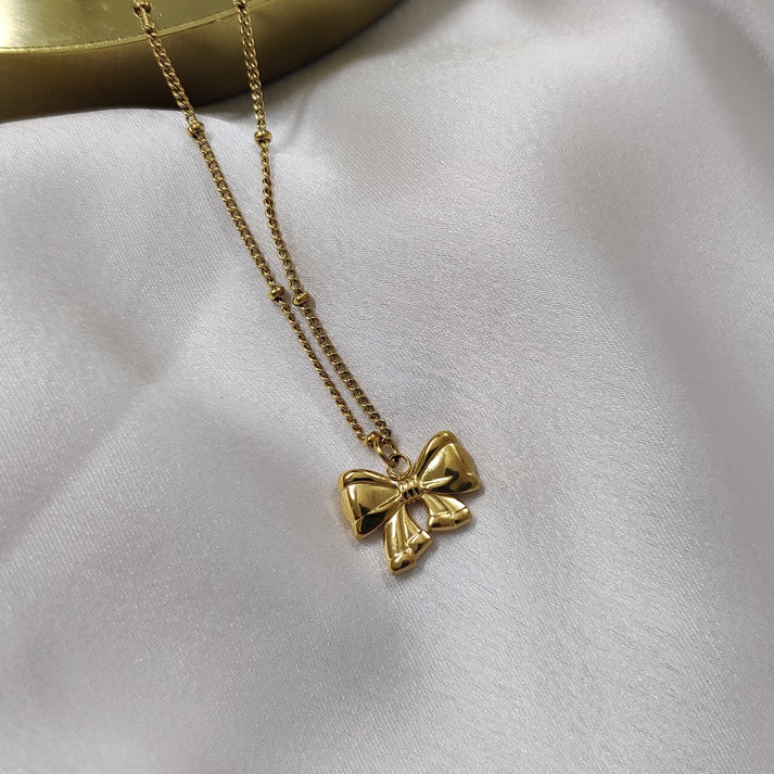 Bow Charm Necklace Stainless Steel