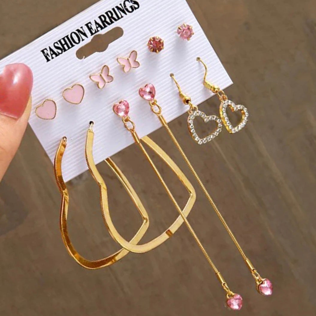 Pink and Golden Earrings combo 2 (6pair)