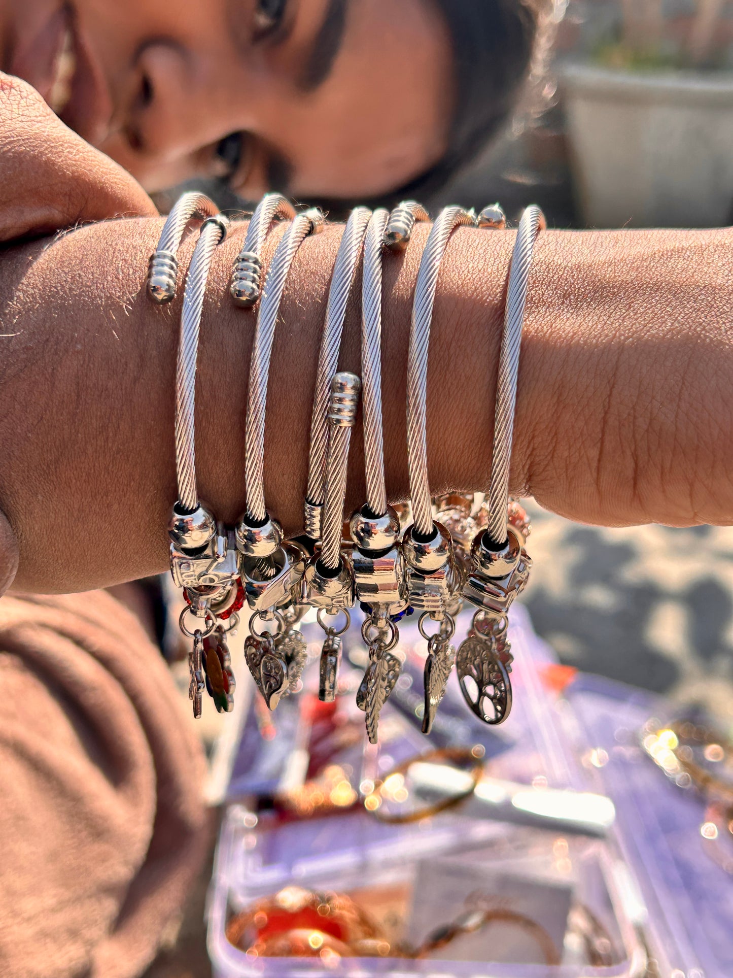 Silver charm colourful bracelet | Bangles