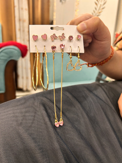 Pink and Golden Earrings combo 2 (6pair)