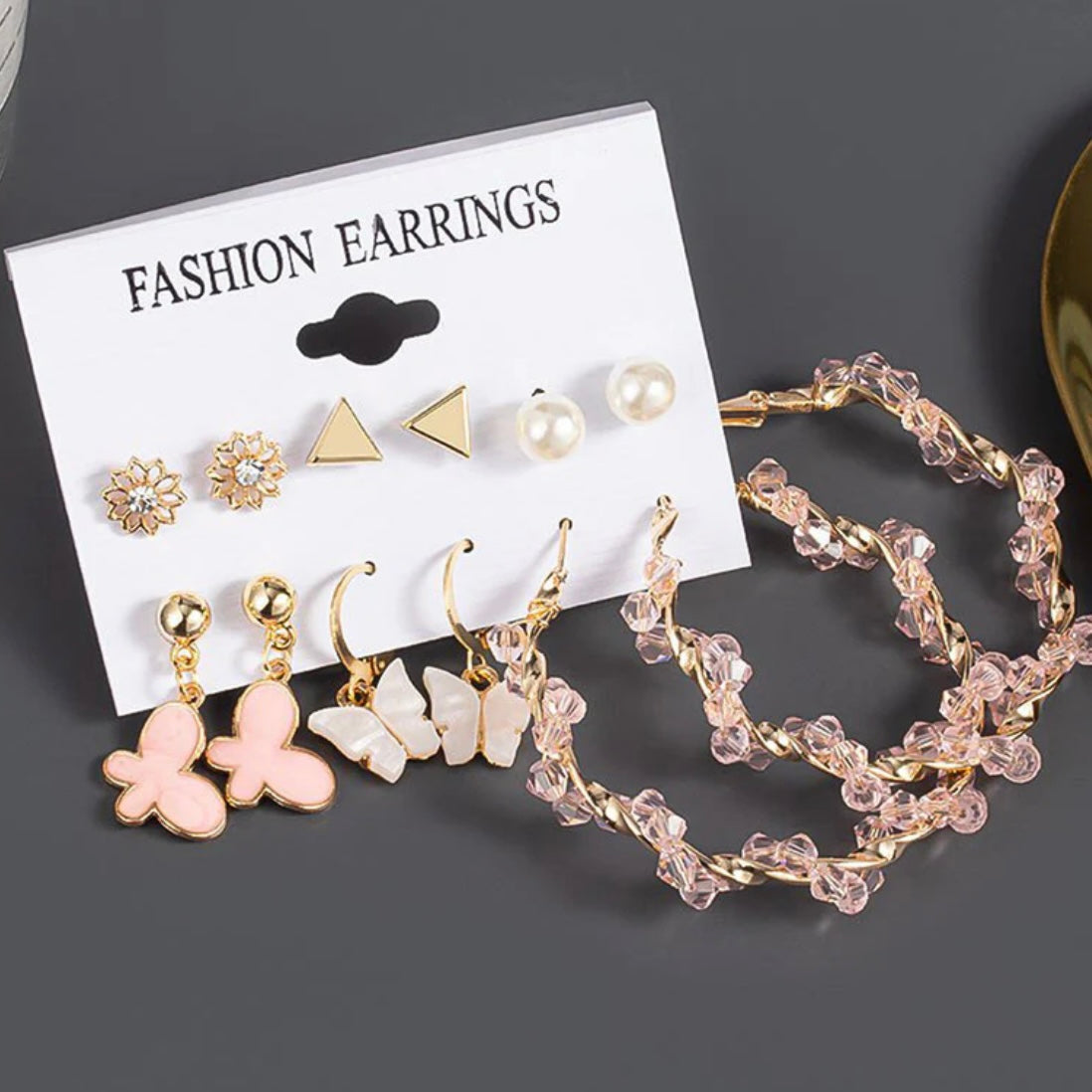 Pink and Golden Earrings combo 1 (6pair)