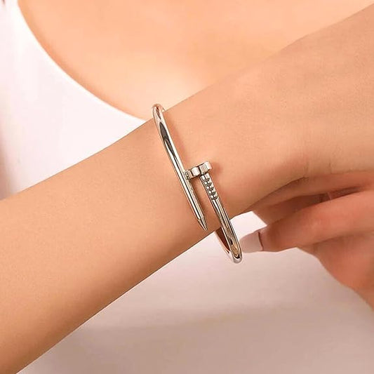 Silver Plated Stainless Steel Anti Tarnish Nail Bracelet