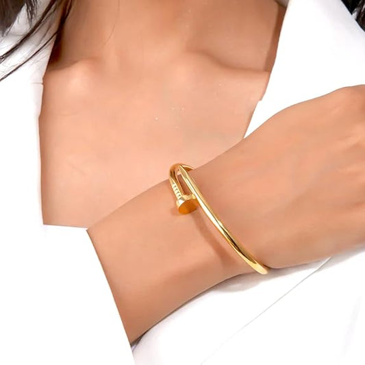 Gold Plated Stainless Steel Anti Tarnish Nail Bracelet