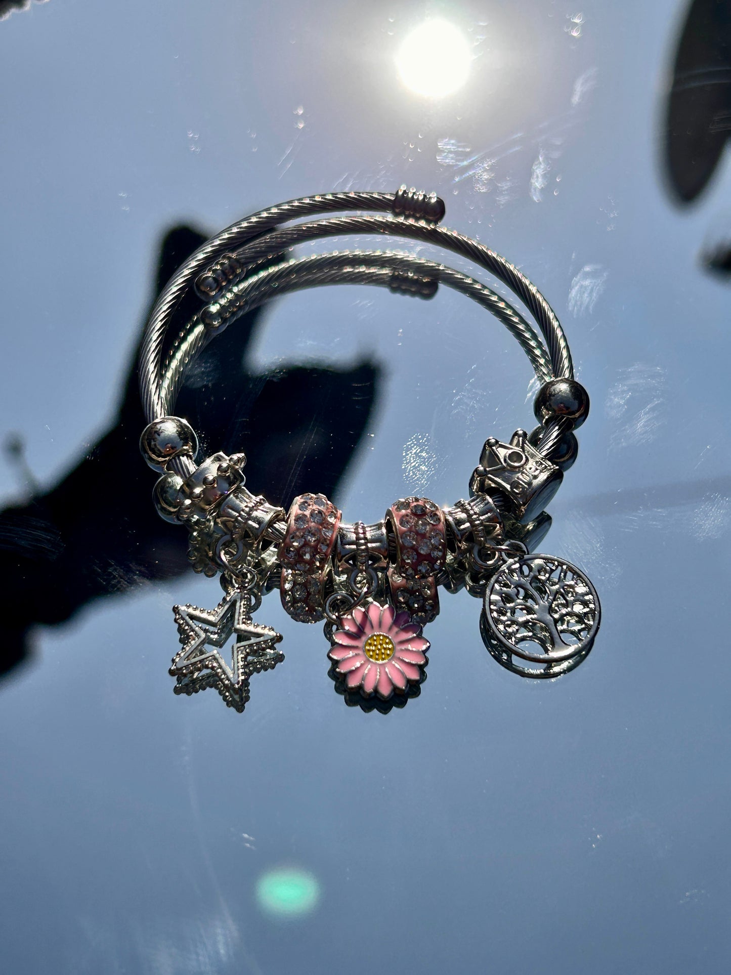 Silver charm colourful bracelet | Bangles