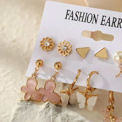 Pink and Golden Earrings combo 1 (6pair)
