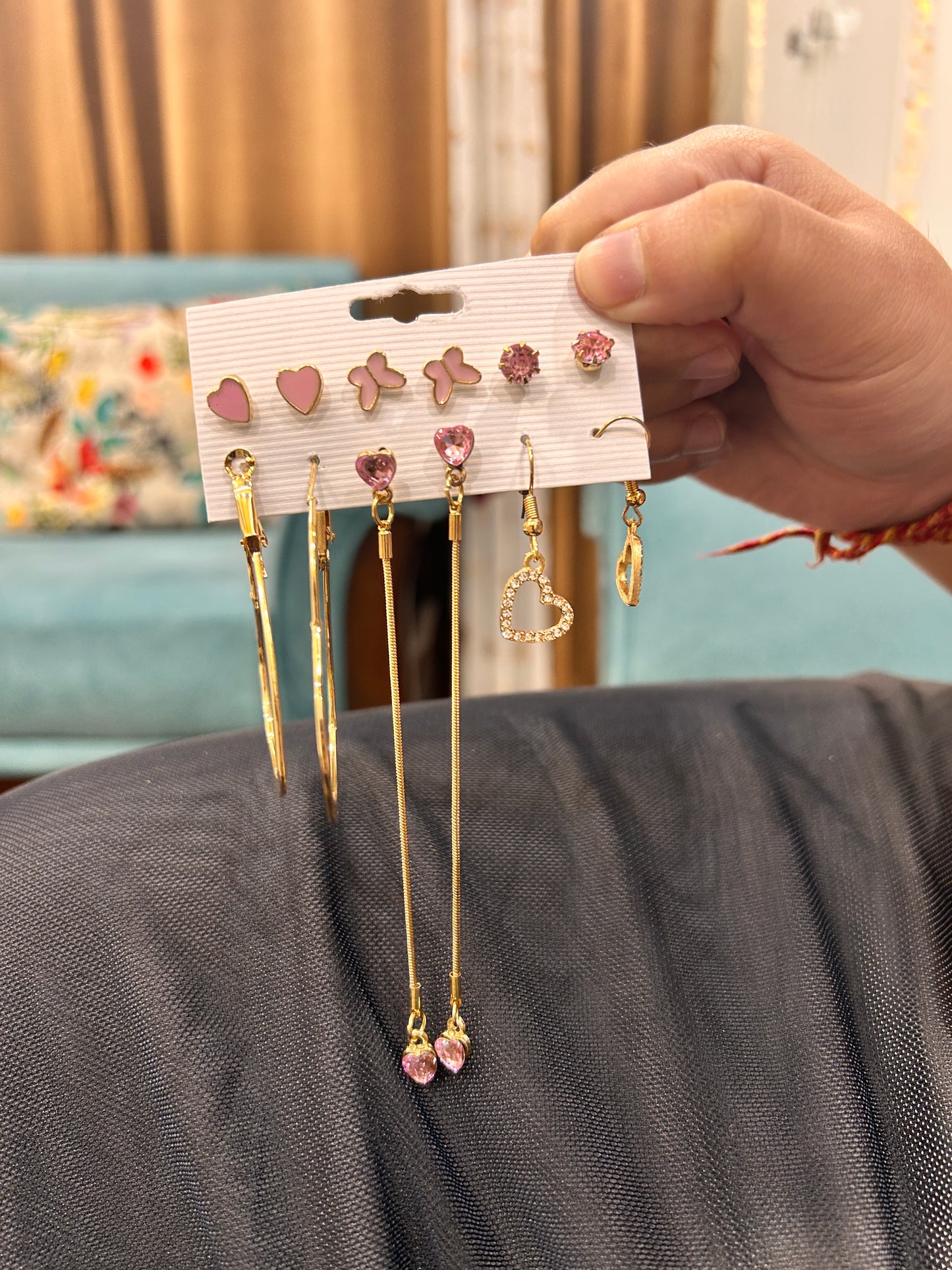 Pink and Golden Earrings combo 2 (6pair)