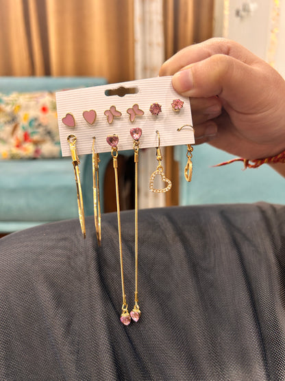 Pink and Golden Earrings combo 2 (6pair)