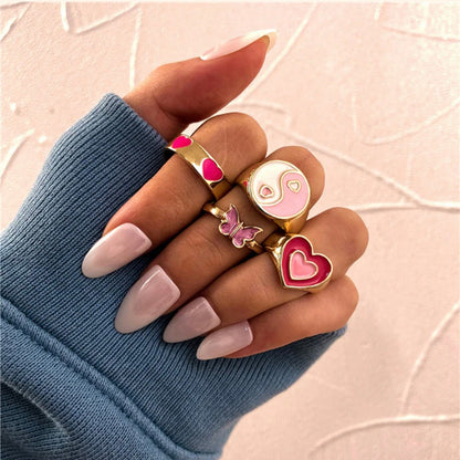 Pink and gold metallic rings combo (4 Rings)
