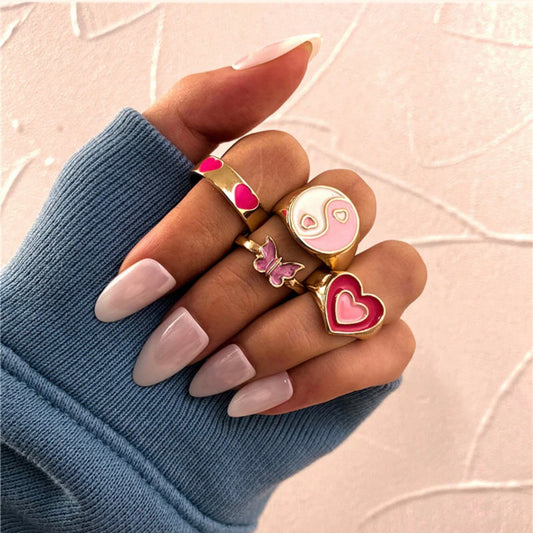 Pink and gold metallic rings combo (4 Rings)