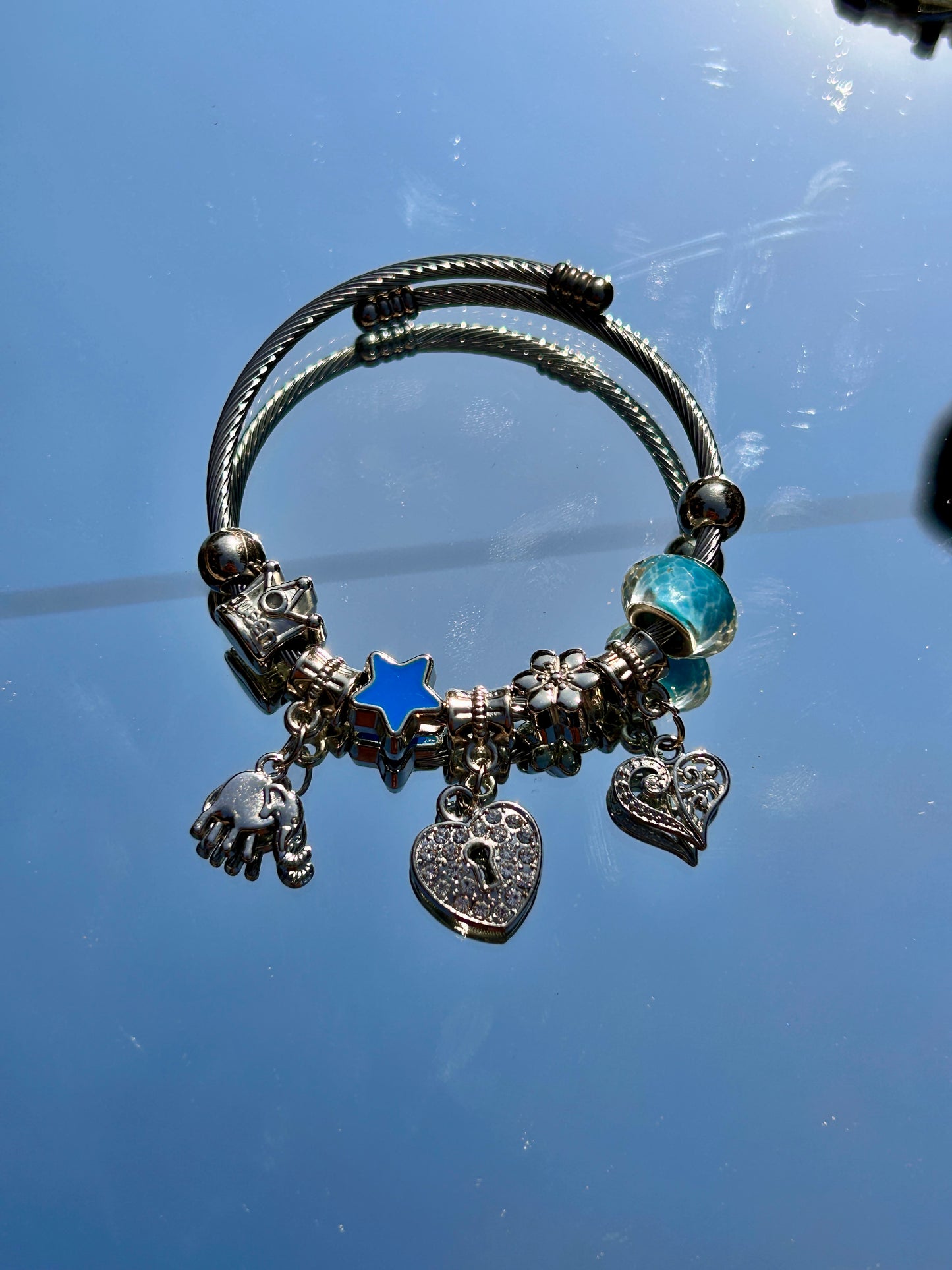 Silver charm colourful bracelet | Bangles