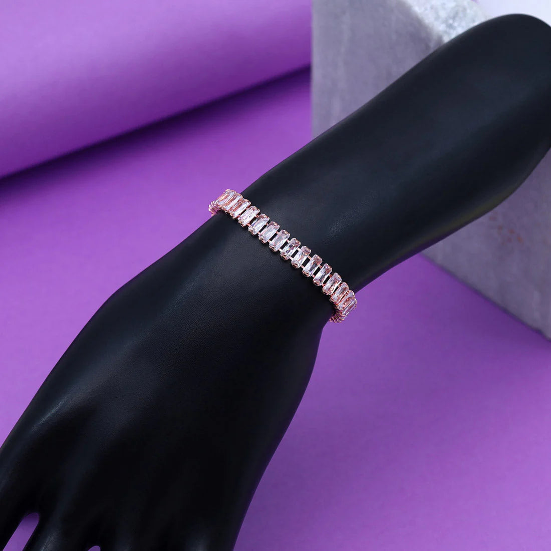 Rose Gold Minimal Bracelet with American Diamond