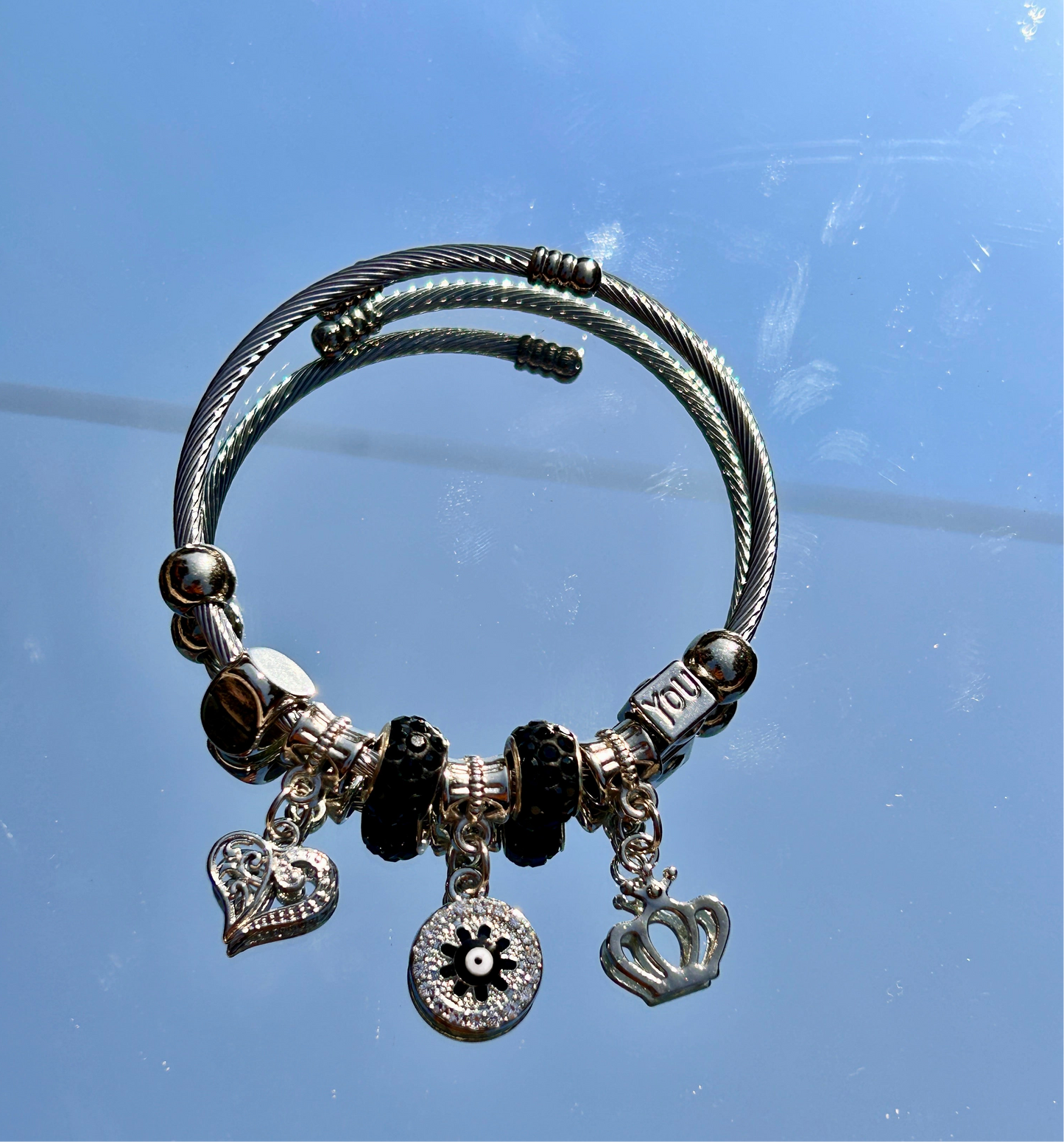 Silver charm colourful bracelet | Bangles