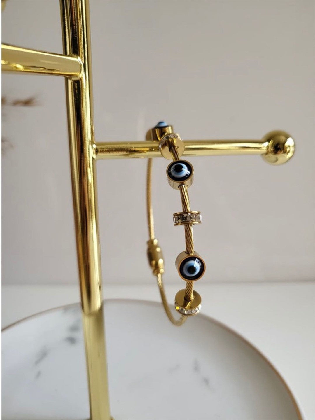 Evil Eye Golden Bracelet with Diamond Rings