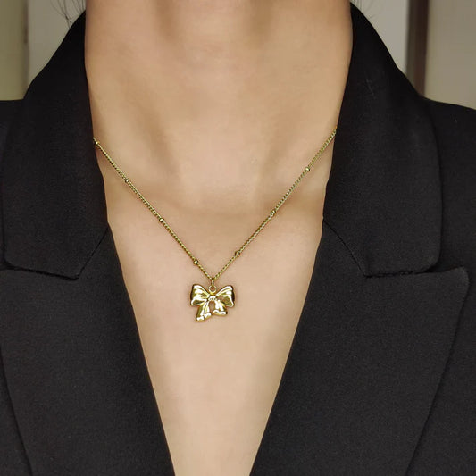 Bow Charm Necklace Stainless Steel