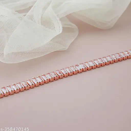 Rose Gold Minimal Bracelet with American Diamond