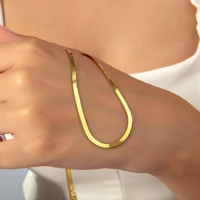 Gold Flat Snake Chain Necklace